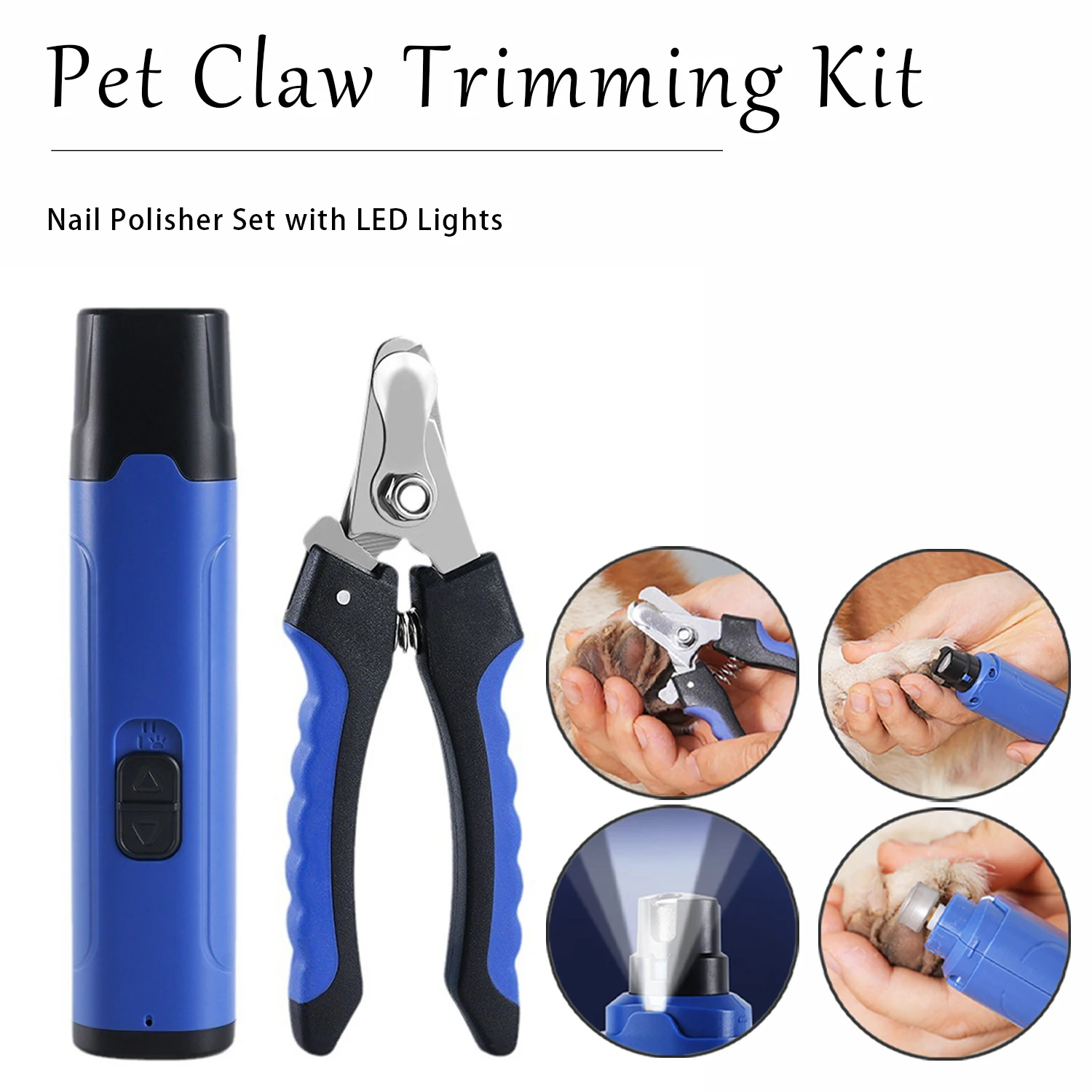 Electric Dog Nail Grinder and Dog Nail Clipper Trimmer Set Pet Paw Trimmer with Safety Guard Rechargeable Nail Grinder with LED