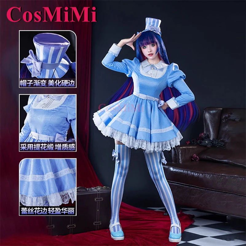 

CosMiMi Anime Panty & Stocking With Garterbelt Stocking Cosplay Costume Sweet Blue White Dress Carnival Role Play Clothing S-XL