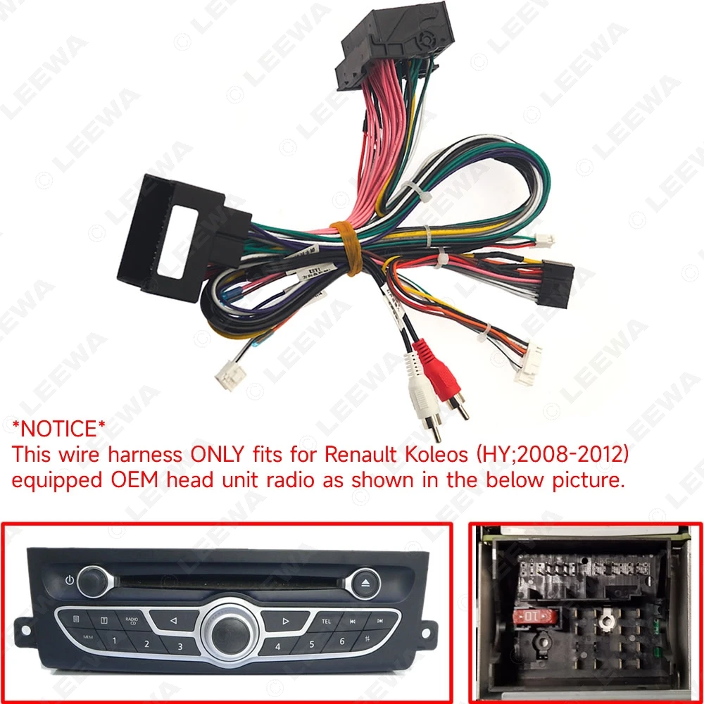 LEEWA Car 16pin Power Cord Wiring Harness Adapter With Canbus For Renault Koleos (HY;2008-2012) Installation Head Unit #CA7813