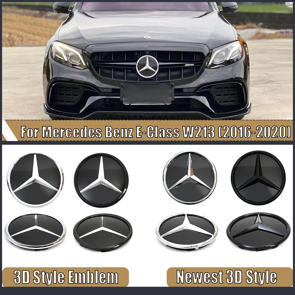 Silver Mirror 3D Style Star Emblems For Mercedes Benz E-Class W213 2016-20 E200 E250 E300 E350 E400 E450 E500 Front Grille Badge