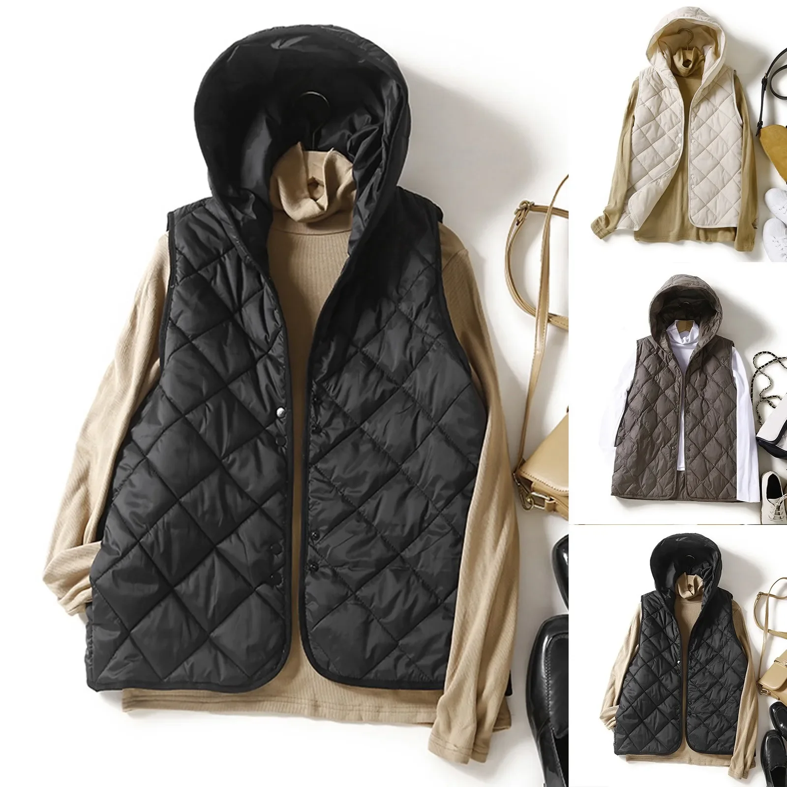 Veste courte à capuche ultra légère pour femme, gilet en coton pour femme, vêtements d'extérieur monochromes, automne, hiver, nouveau, 2023