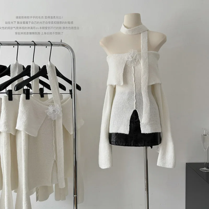 

Slash Neck Knitted Sweater Women Sexy Off Shoulder Long Sleeve Pullovers Female Korean Elegant Slim Jumpers Top