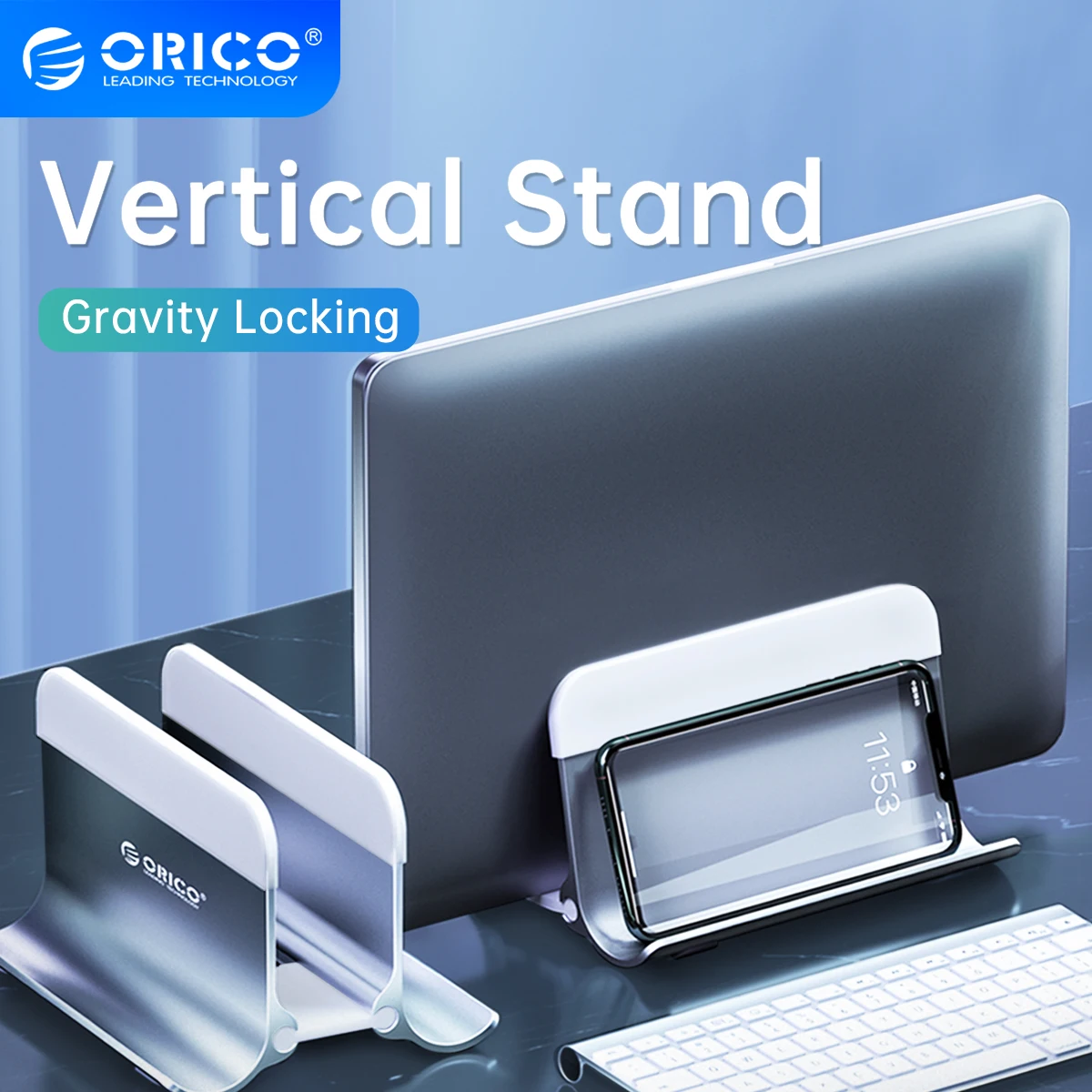 

ORICO Aluminum Vertical Laptop Stand Gravity Locking Holder Desktop Notebook Stand Tablet Stand for Storage MacBook Dell Samsung