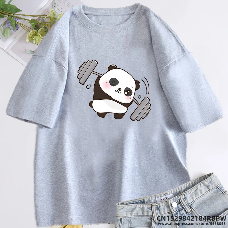 Panda T-shirts The Struggle Is Real Weightlifting Fitness Gym Cute T Shirt Women Funny Cotton T Shirts Oversize Womens Clothing