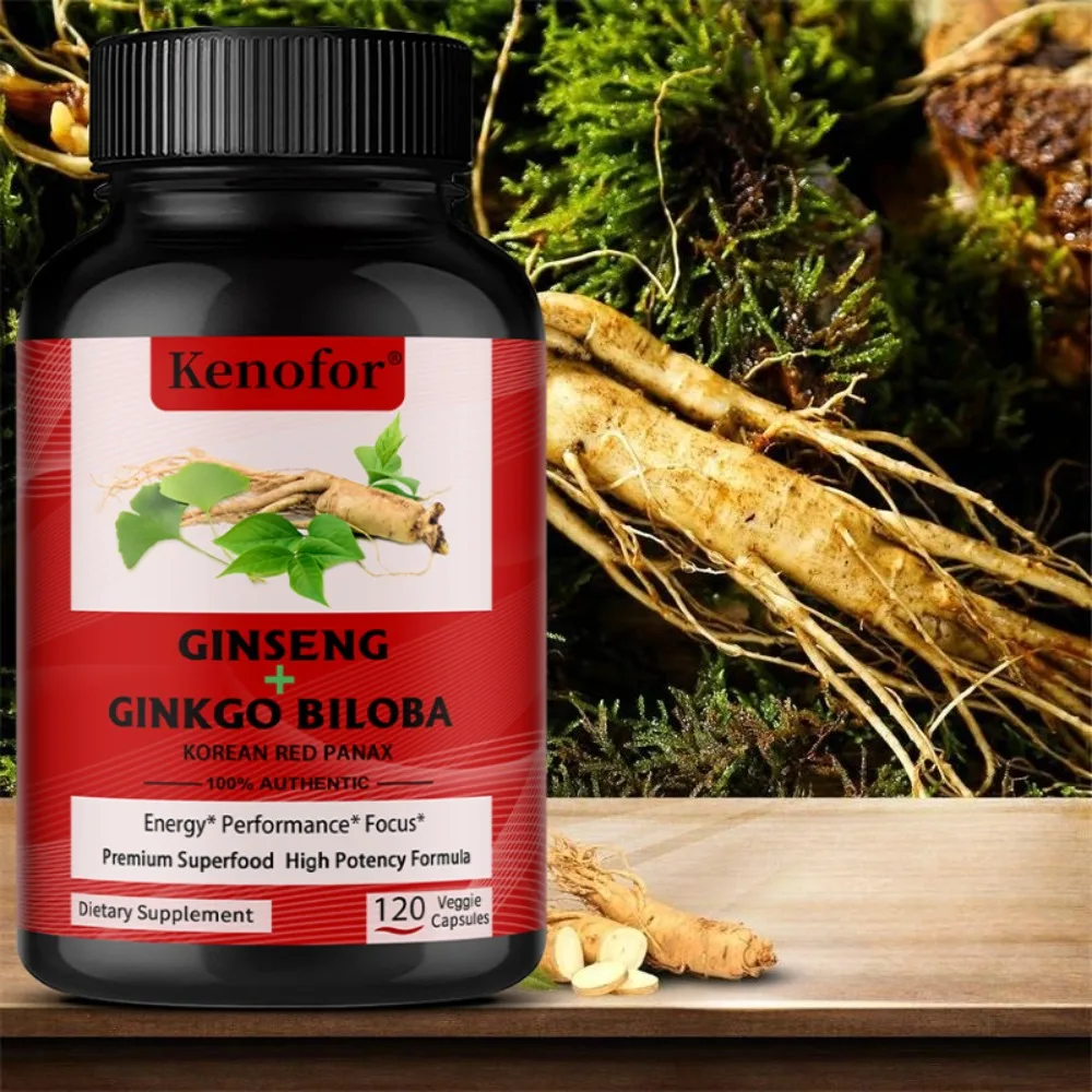 Ginkgo Biloba Plus Ginseng - 120 Capsules - Support Brain, Memory and Cognitive Function, Combats Stress and Fatigue