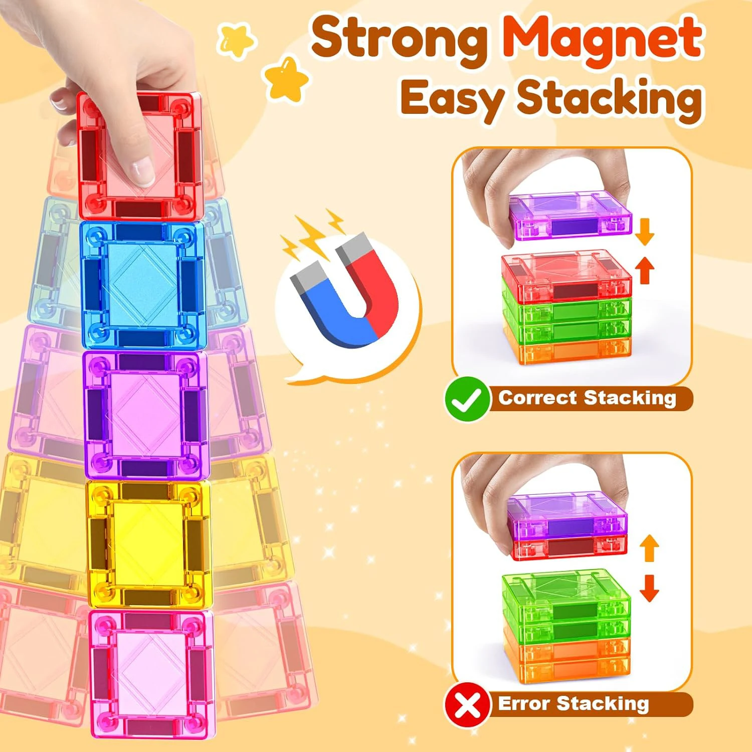 60개 미니 자석 타일, 3-5세, 4-8세 유아, 유치원 STEM 여행용 자석 빌딩 키즈 장난감, 크리스마스 생일 선물