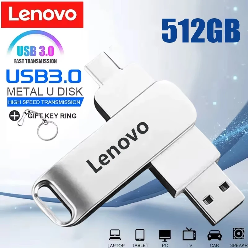 Lenovo USB3.2 USB-Stick 512GB OTG Pen Drive Hochgeschwindigkeits-Typ-C-Flash-Laufwerk Echte Kapazität Metall-Pendrive für Telefon und Computer