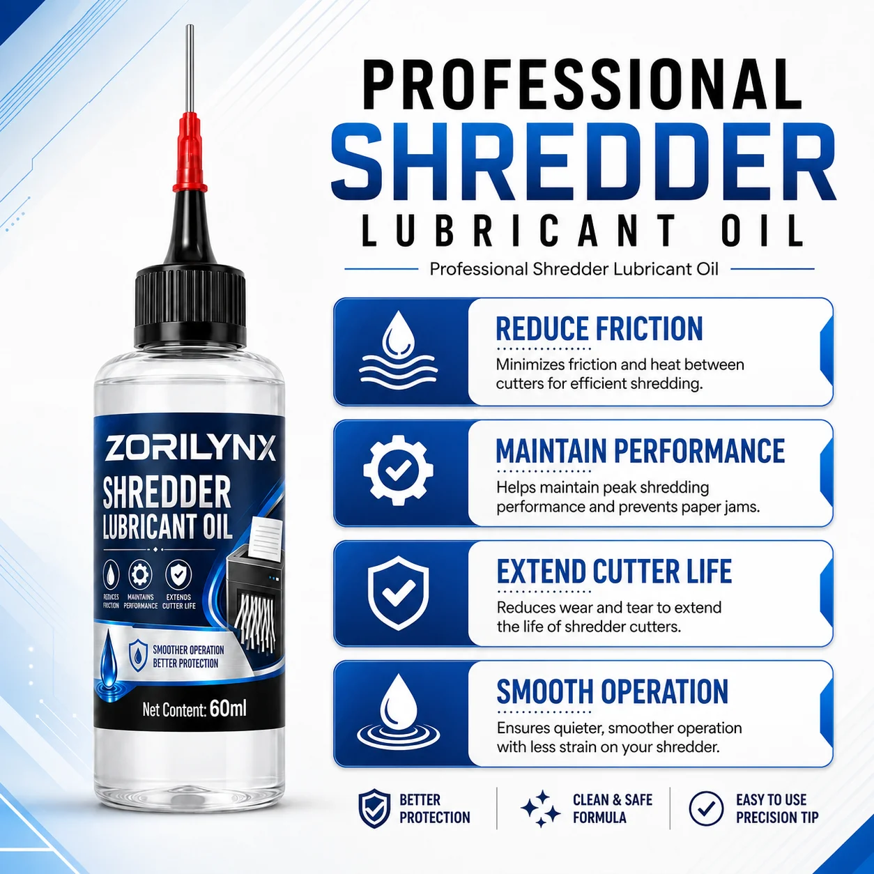 Paper Shredder Blade Lubricant 60ml, Precision Nozzle Oil for Reducing Friction and Maintaining Smooth Shredder Performance