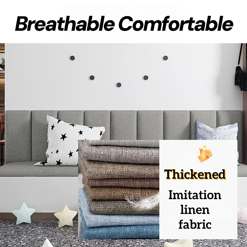

Faux Linen Soft Wall Stickers for Children's Room 3D Anti-Collision Wall Padding Peel & Stick Upholstered Wall Panels Home Decor