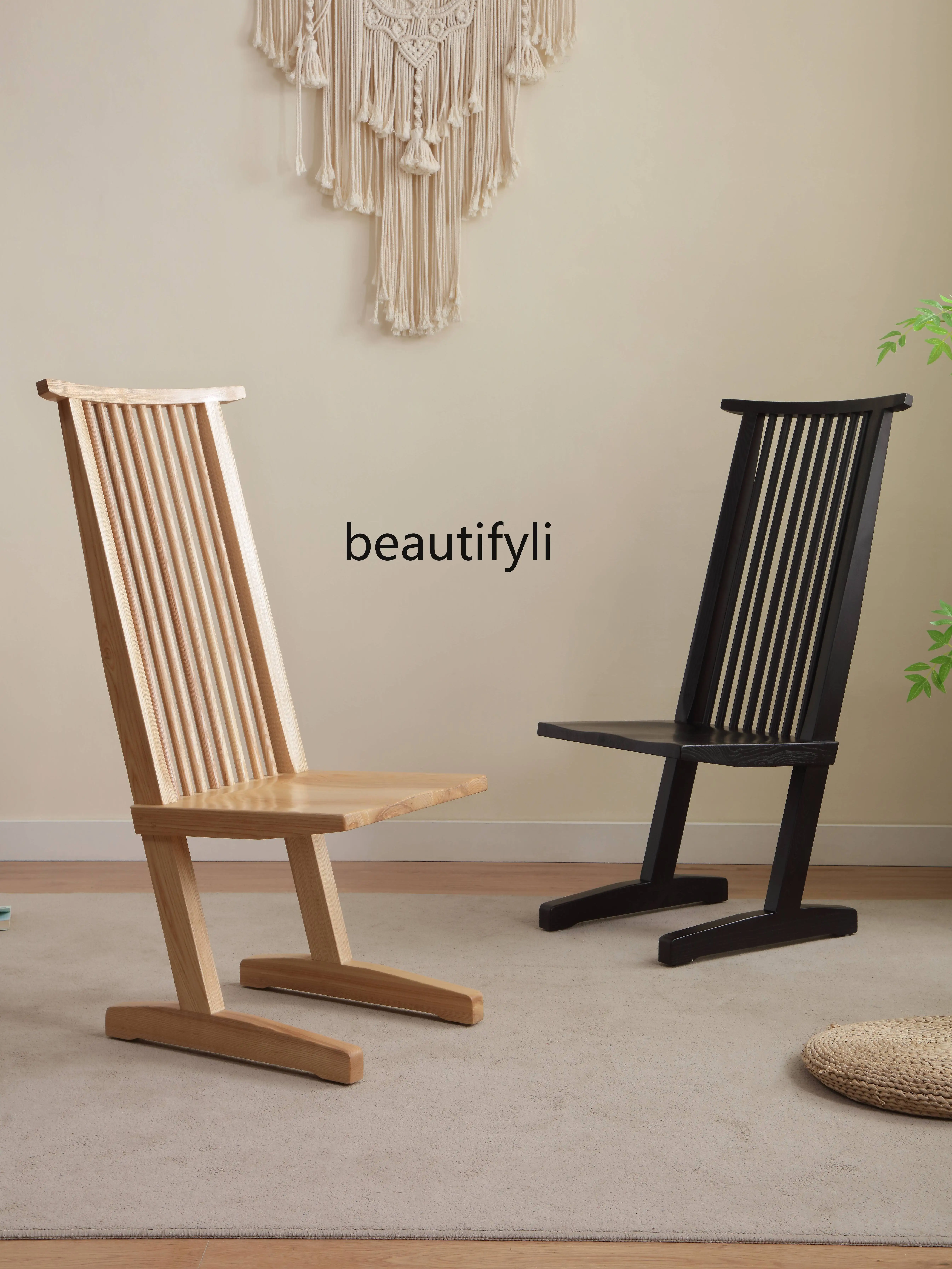 

Double-Legged Chair Japanese Dining Chair George Solid Wood Carbonized Black Mid-Ancient Furniture Tea Room Leisure Chair B & B