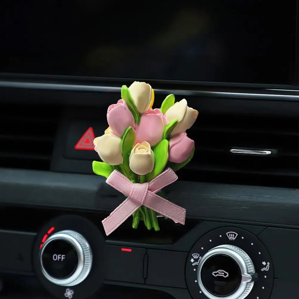 Essential Oil Diffuser Car Air Purifier Vivid Color Tulip Car Air Freshener Aromatherapy Diffuser Clip for Car Vent Decorative