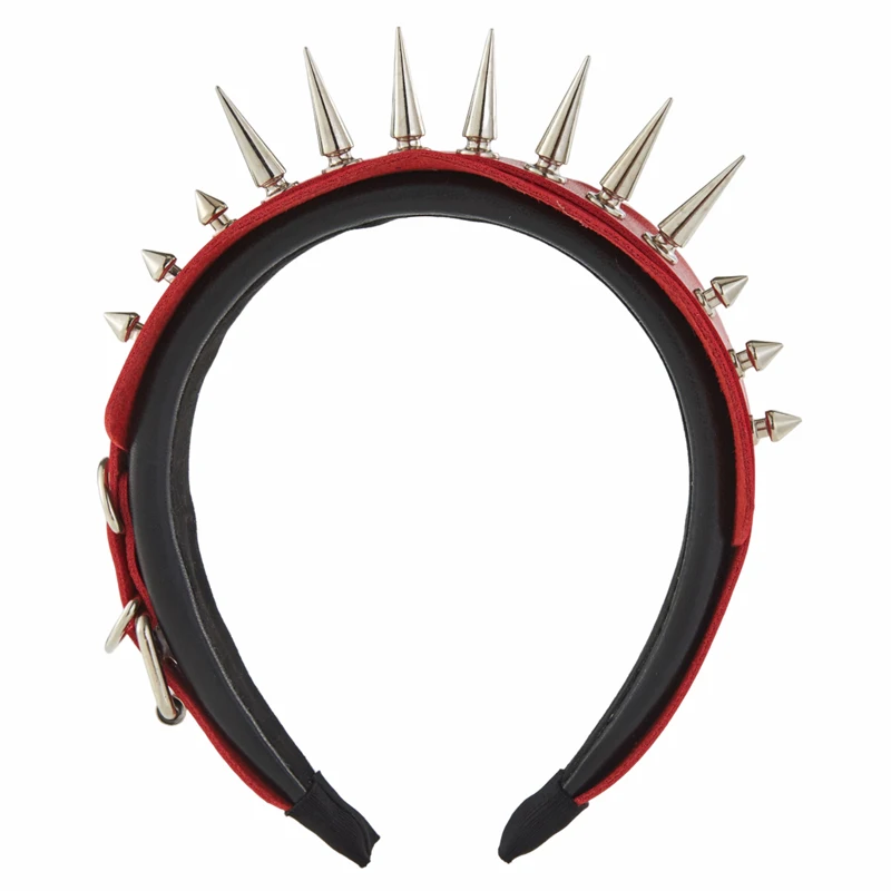 New Big Black Red Spike Headband Steampunk Rivets Wild Punk Rock PU Leather Hairband Gothic Party Hair Accessories