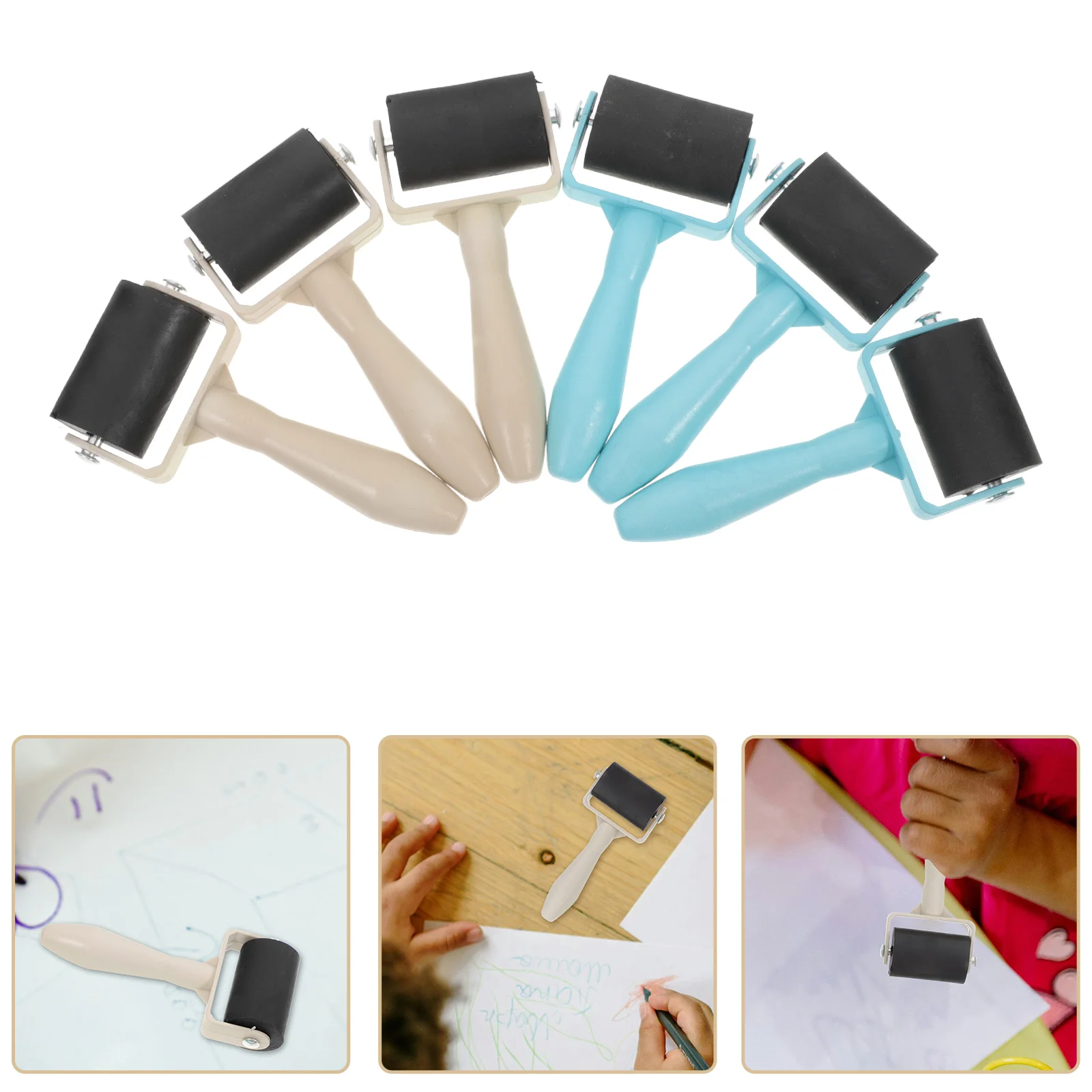 6 uds. Herramienta de frotamiento de impresión para niños, herramientas artesanales de bricolaje, rodillos, pegamento, impresión de goma, tinta plástica