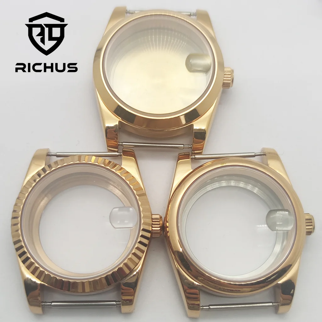 RICHUS NH35 Watch Case 36mm 39mm Rose Gold Watch Case Sapphire Glass Fit NH34 NH35 NH36 ETA2824 PT5000 Miyota8215-DG Movement