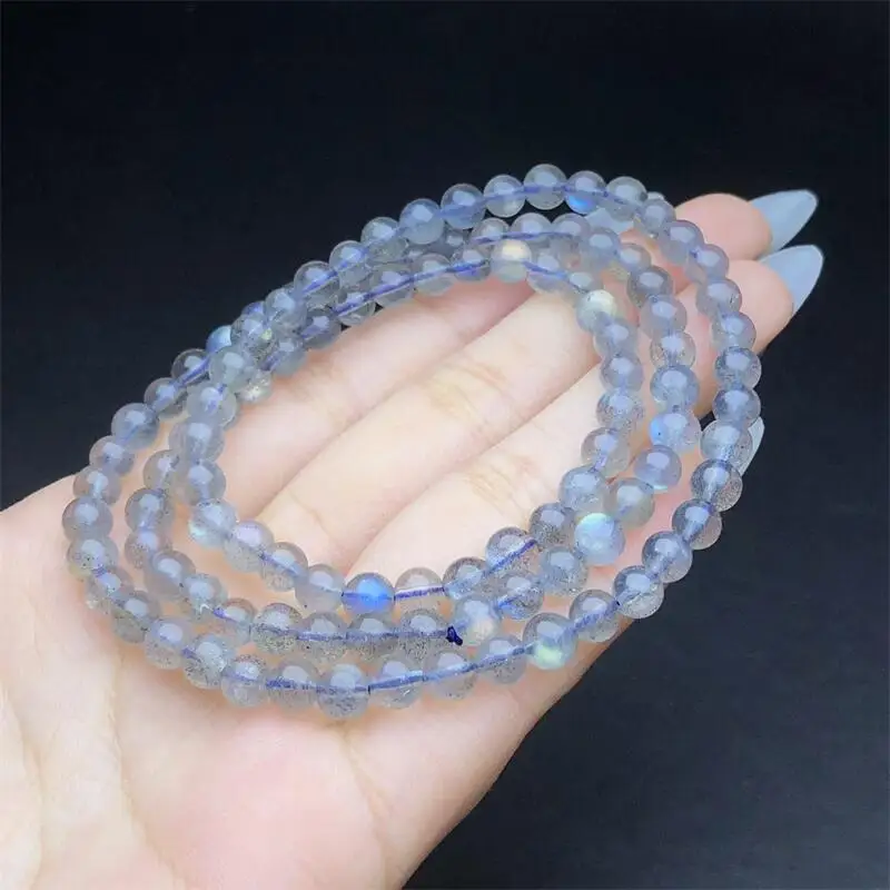 

5MM Natural Gray Moon Stone Triple Circle Bracelet Multiple Jewelry Stretch Bangle Children Birthday Gift 1pcs