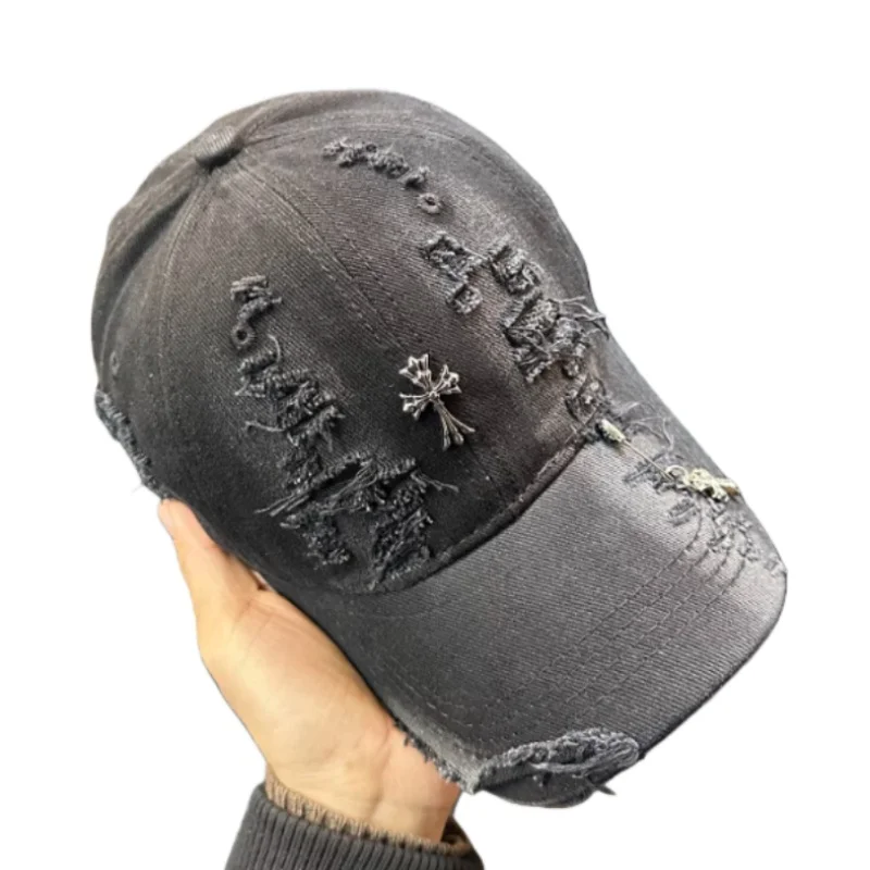 Trend Broken Hole Baseball Cap Women's New Punk Y2K Style Cross Hat Men's Personalized Hip-hop Casual Duckbill Hats