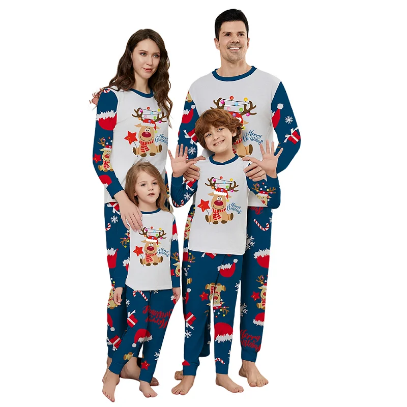 2025 Christmas Family Matching Pajamas Merry Xmas Dear Print Pjs Adult Child Clothes Outfit Set Baby Jumpsuit+Dog Clothes