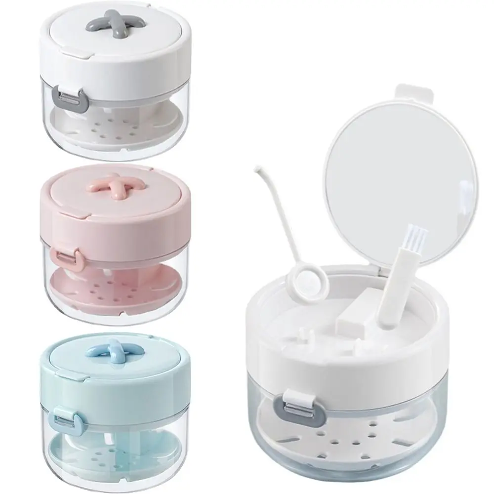 Drainable Design Braces Storage Box Portable Sealed Denture Soak Cup Large Capacity with Mirror Denture Retainer Case