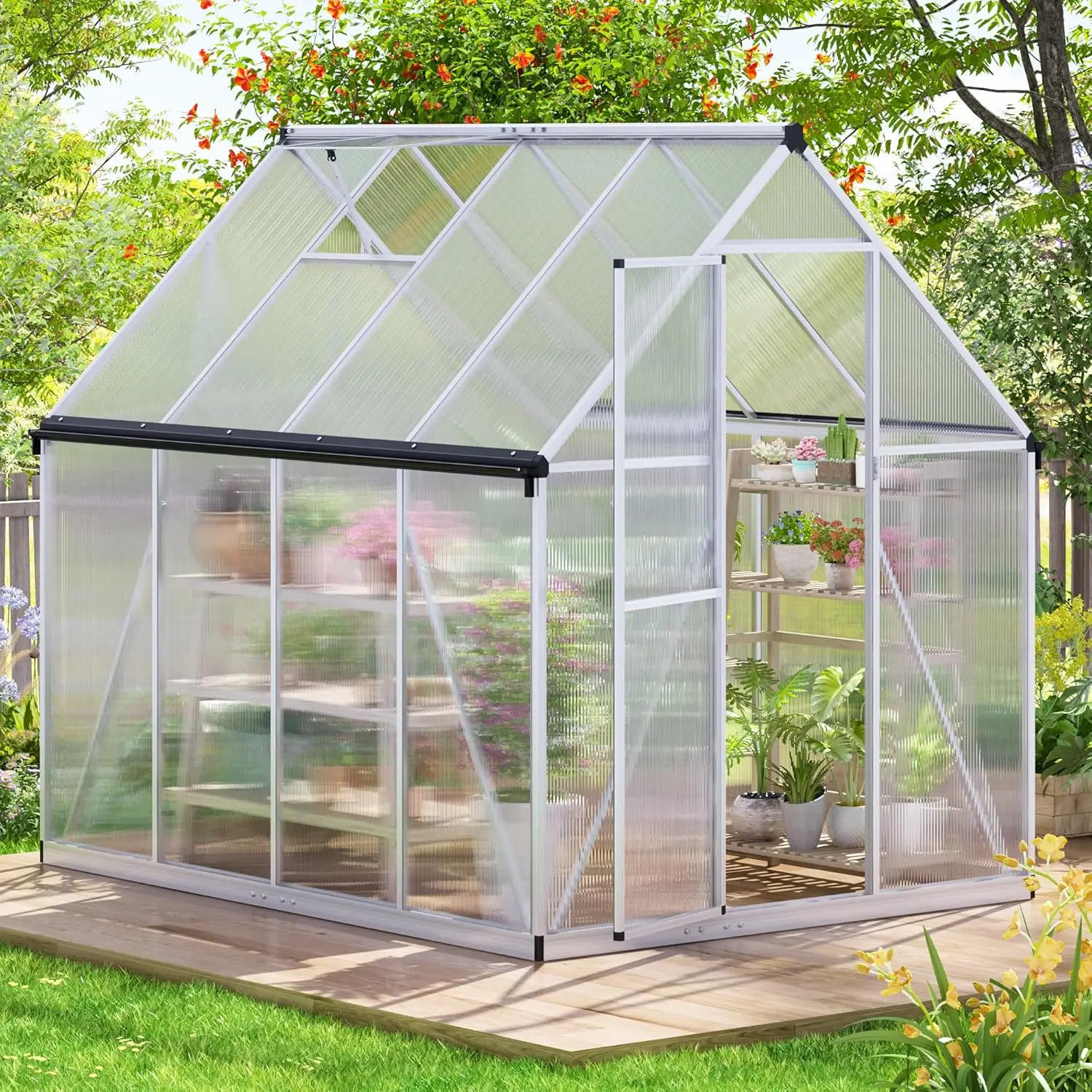 

6x8 FT Greenhouse for Outdoors, Polycarbonate Greenhouse with Quick Assembly Structure and Roof Vent