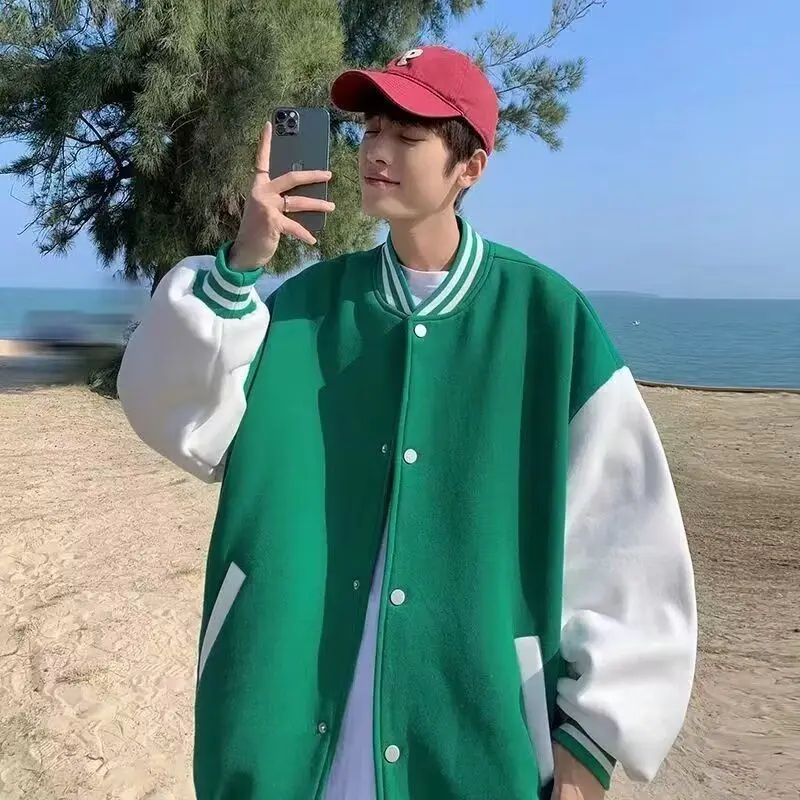 

American Retro Color-blocking Baseball Jacket for Men and Women, British College Style Heavy Couple Jacket Top for Autumn