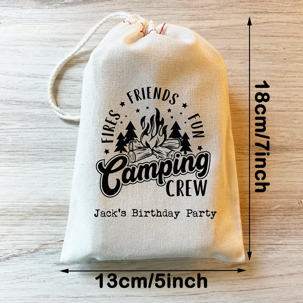 Custom 4Pcs Camping Crew Party Drawstring Favor Bags Children's Birthday Accessories Outdoor Camp Themed Birthday Party Supplies
