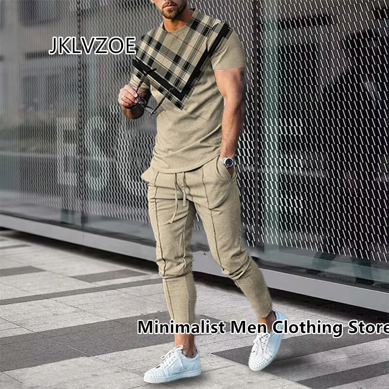 New Summer Men Casual Street Oversized Clothes Sportwear Suit Short Sleeve T Shirt Long Pants 2 Piece Sets Men Tracksuit