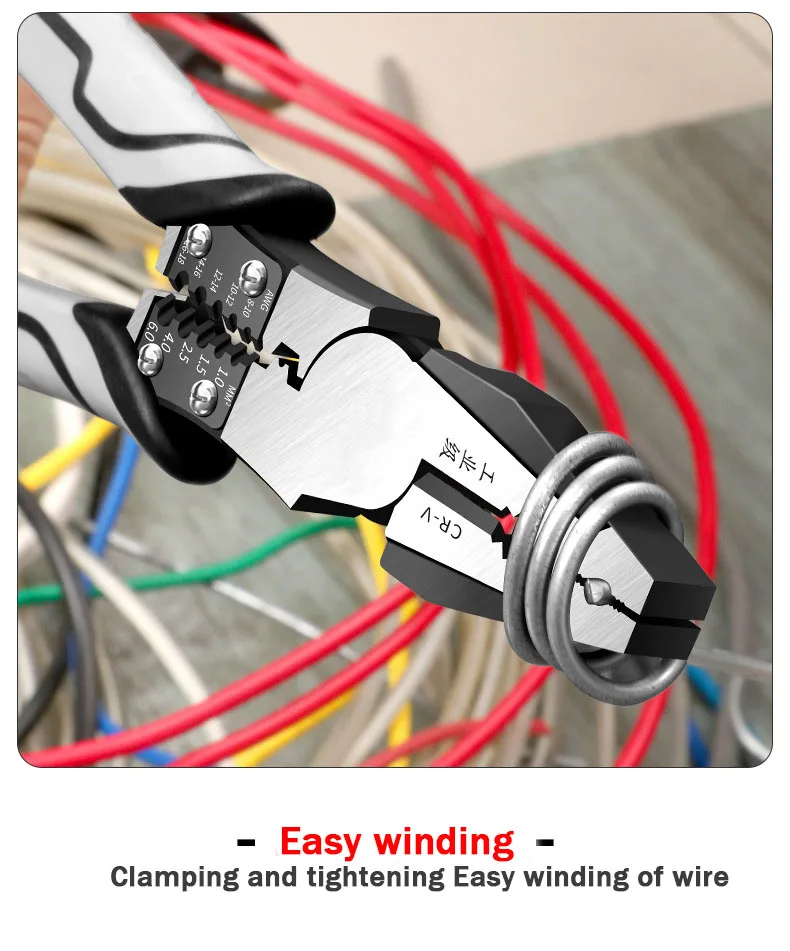 Carbon  Vise Hand Tool Multi Function Wire Cutter Combination Pliers With PVC Handle Wire Stripper