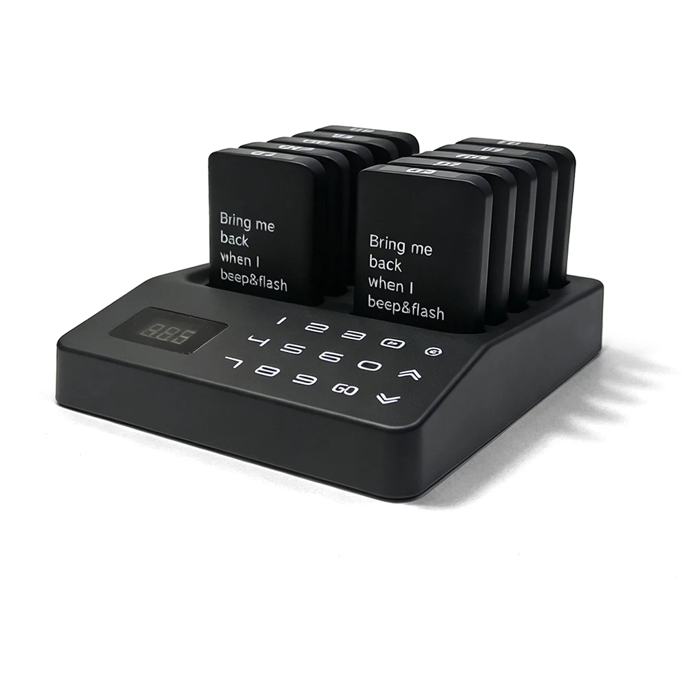 

Restaurant Paging System 10 Wireless Order Buzzers 200m Long Range 433MHz Model JT-P71 ABS Material Vibration Flashing Beeping