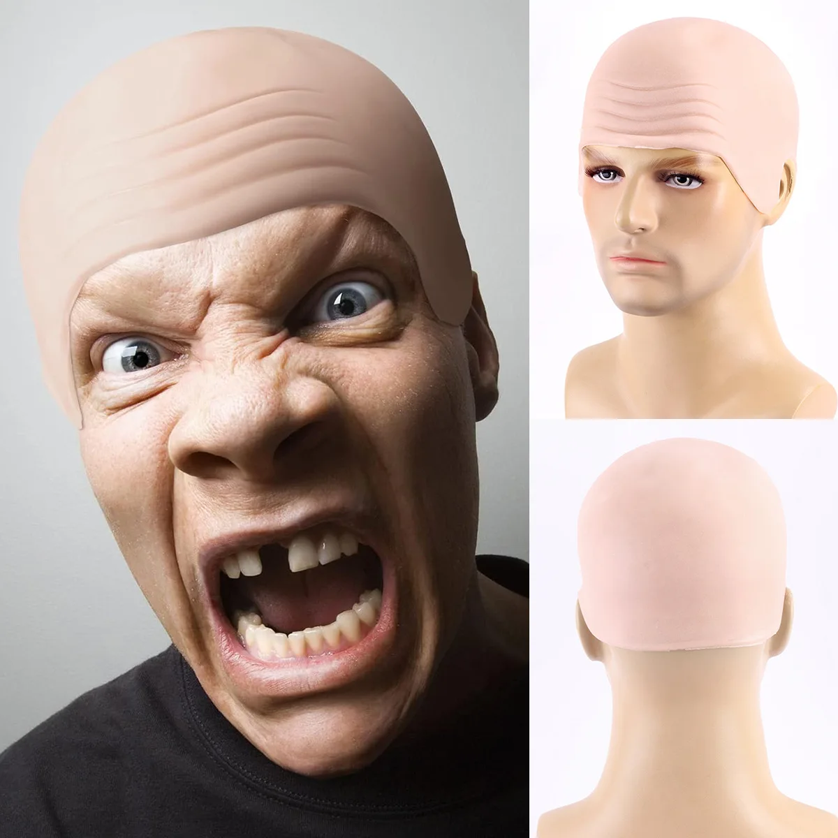 Berretto calvo di Halloween Trucco Lattice Testa calva Berretto sintetico per parrucca Cappello calvo Trucco cosplay Accessori per costumi per donne adulte