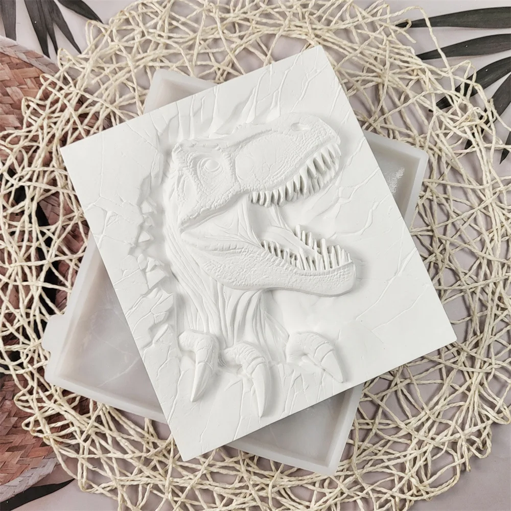 Dinosaur Breaks Through Wall Gypsum Plaster Silicone Molds Home Wall Decoration Dinosaur Picture Cement Concrete Resin Mold