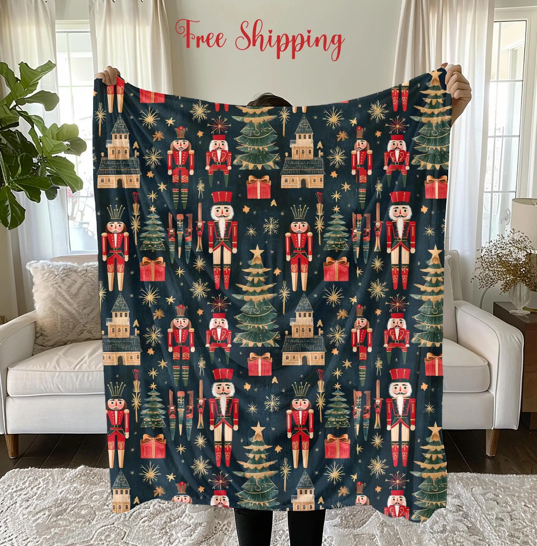 Christmas Nutcracker Throw Blanket, Holiday Winter Home Decor, Festive Dorm Bedding, Cozy Xmas Lap Blanket