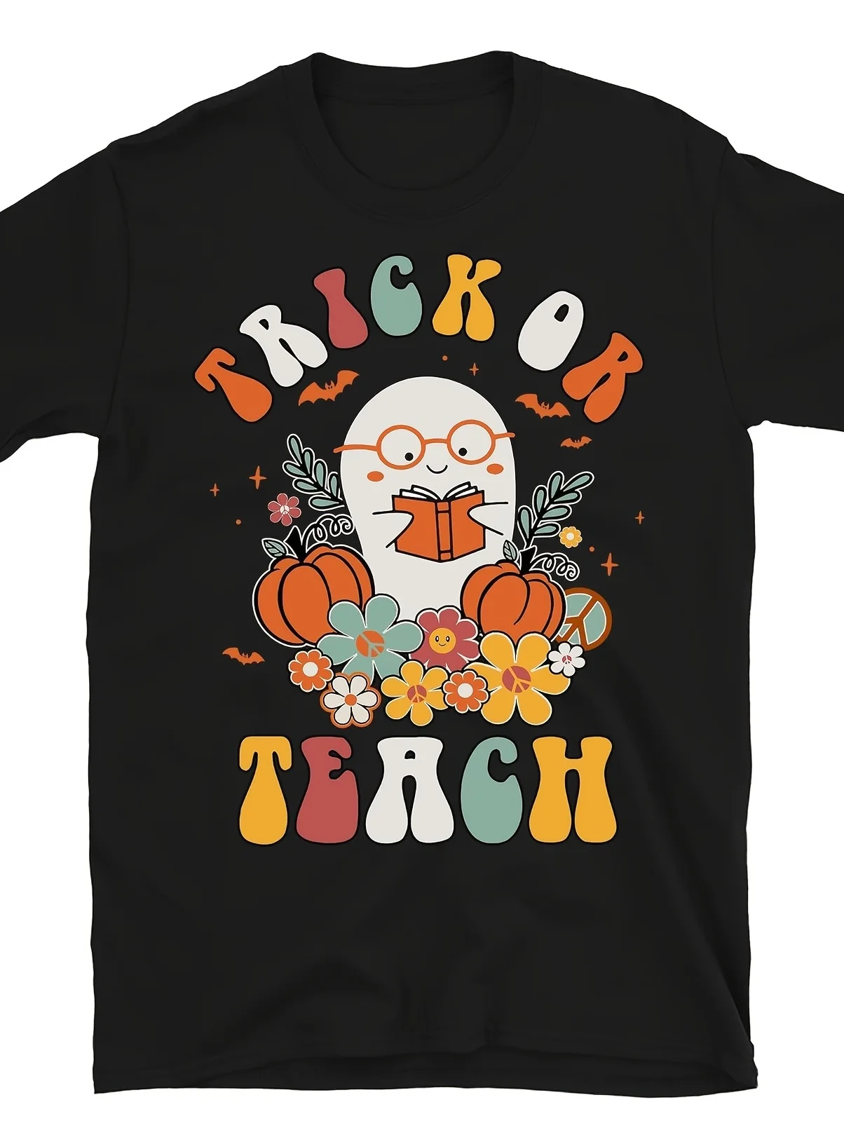 Trick or Teach Retro Halloween Spooky Teacher T-Shirt 100% Cotton O-Neck Short Sleeve Summer Casual Mens T-shirt Streetwear