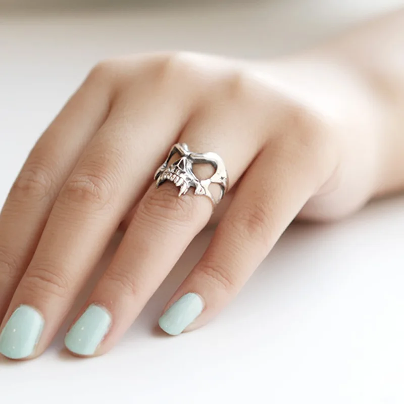 Retro Skull Domineering Halloween 925 Sterling Silver Jewelry Personality Hip-hop Punk Rock Opening Rings  02382