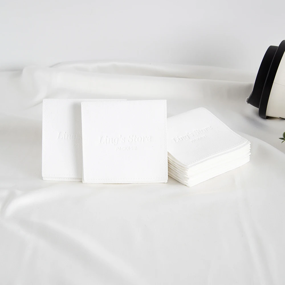 50pcs Custom Logo White Microfiber Jewelry Bag Suede Velvet Packaging Pouch Earrings Ring Cosmetic Display Pocket Gift Organizer