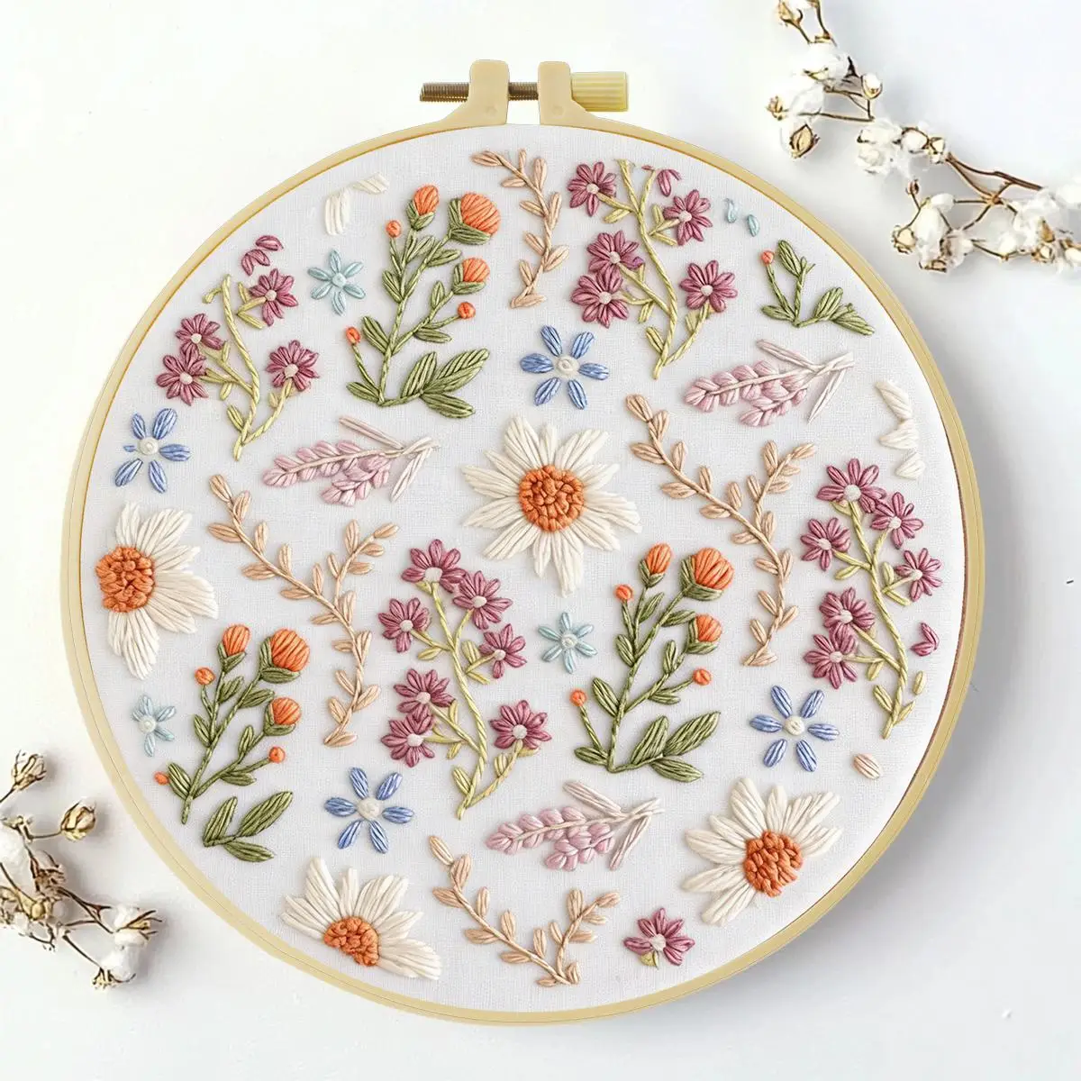 1 Stück 20X20CM/15X15CM 7,87/6,3 Zoll Blumen-Stickerei-Starter-Kit DIY-Kit DIY-Stickerei-Set für Anfänger – Detail 2