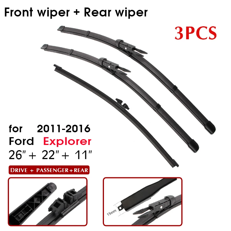 BROSHOO Windshield Windscreen Wiper Blades For Ford Explorer 2011 2012 2013 2014 2015 2016 Front Rear Window Wiper 26\