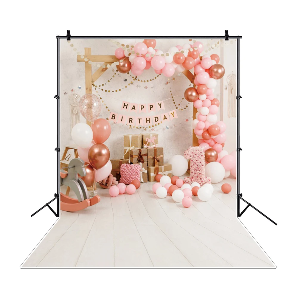 Newborn 1st Birthday Photography Background Flower Balloon Butterfly Party Backdrop Decor Girl Boy Cake Smash Poster Photozone image 2