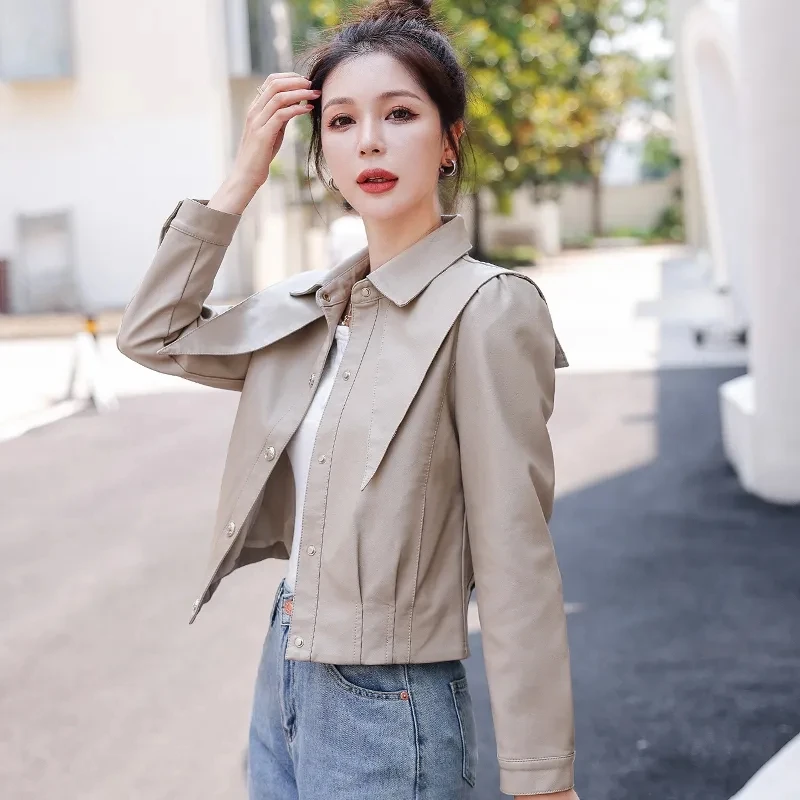 PU Leather Coat Women's Spring and Autumn 2023 New Versatile Short Leather Jacket Female Slim and Elegant Motorcycle Casual Top