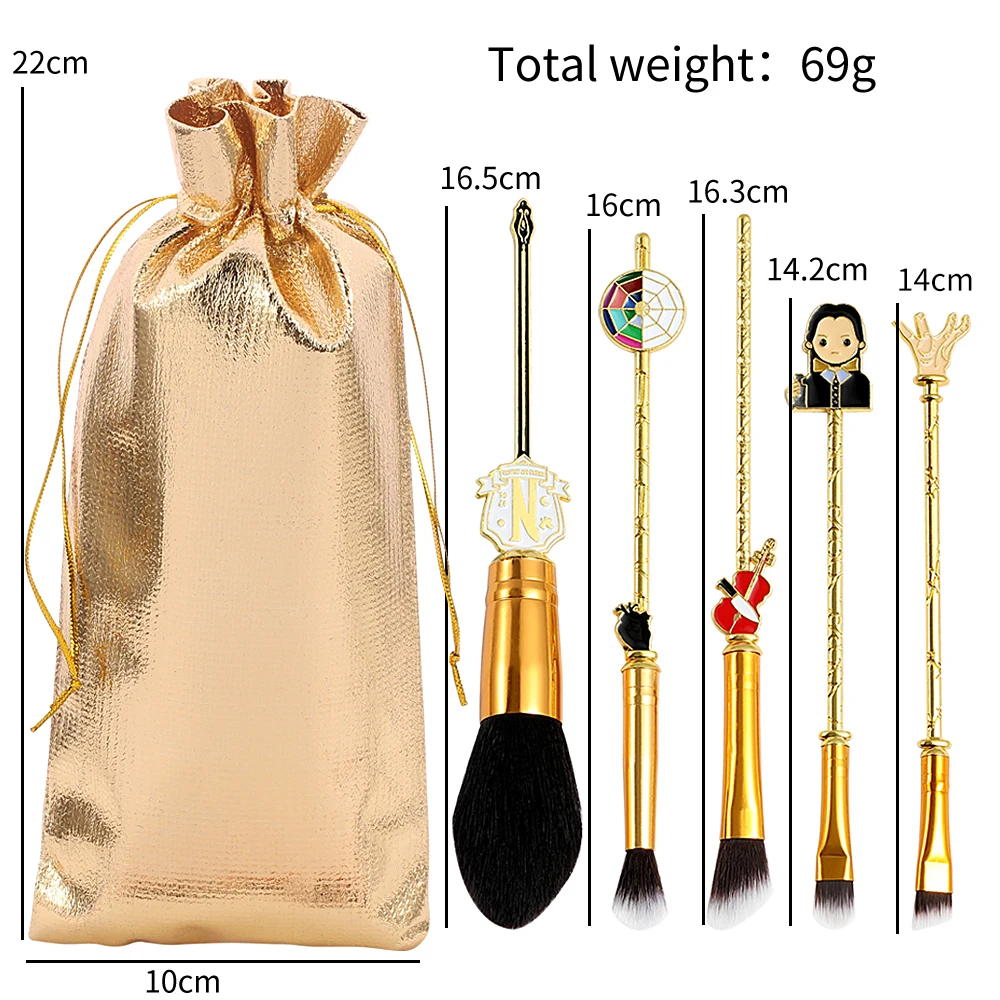 5pcs Wednesday Addams Makeup Brush Set Cosplay Makeup Brush Face Cosmetic Powder Highlight Blending Eyebrow Eyeshadow Brush