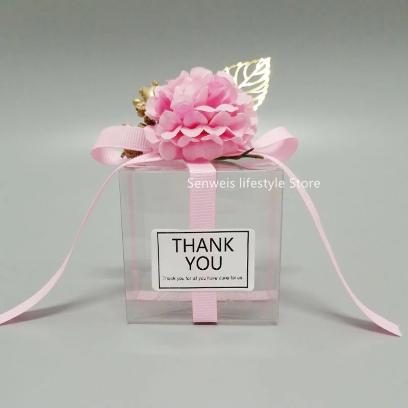 

5/10/20PCS Gift Box Romantic Ribbon Flower Candy Boxes Birthday Wedding Guests Gifts Party Favor Floral Transparent Package Bag