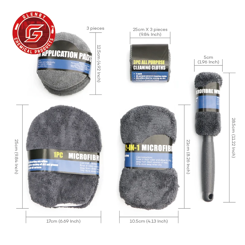 9-Piece Set Of Car And Motorcycle Cleaning Wipes Home Wash Gloves Car Wash Towels Cleaning Cloths Waxing Sponges Wheel Brushes