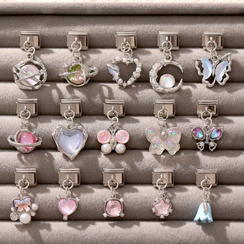 

Циркон Кристалл Сердце Луна Бабочка Планета Подвеска Бусины Из Нержавеющей Стали Подвески Серьги Ожерелье Ювелирные Изделия DIY Изготовление Подарков