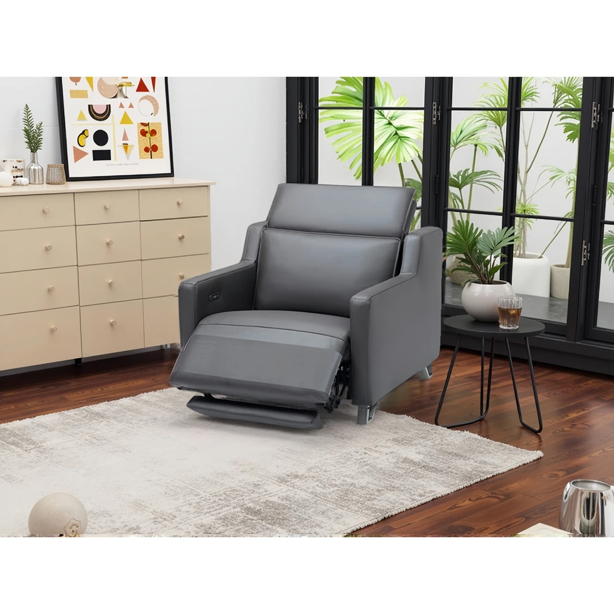 

Modern Minimalist Leather Single Lounge Sofa with Expandable Home Office Lunch Break Medical Care Functional Sofa