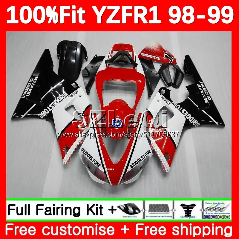 Red Black OEM Body For YAMAHA YZF-R1 YZF R 1 1000 CC YZFR1 98 99 128No.11 YZF-1000 YZF R1 YZF1000 1998 1999 Injection Fairing