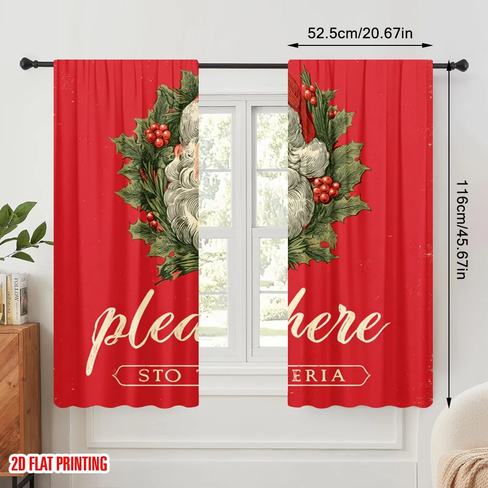 2pcs,2D plane printing Creative Curtains Santa Please Stop Here Versatile Polyester (without rod) Room Decor Use for Living Room