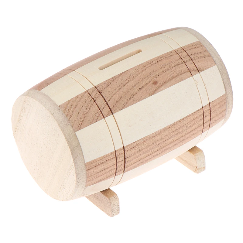 1pc Wooden Money Box Piggy Bank Money Box Savings Wine Barrel Wood Piggy Bank