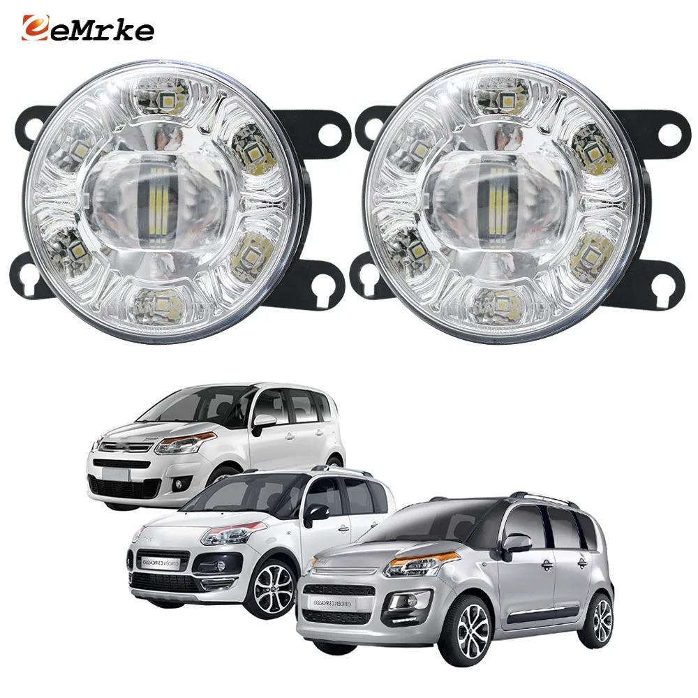 

Pair Led Car Fog Lights Assembly For Citroen C3 Picasso SH 2009-2016 PTF With Lens + 6 DRL Angel Eyes Daytime Running Light