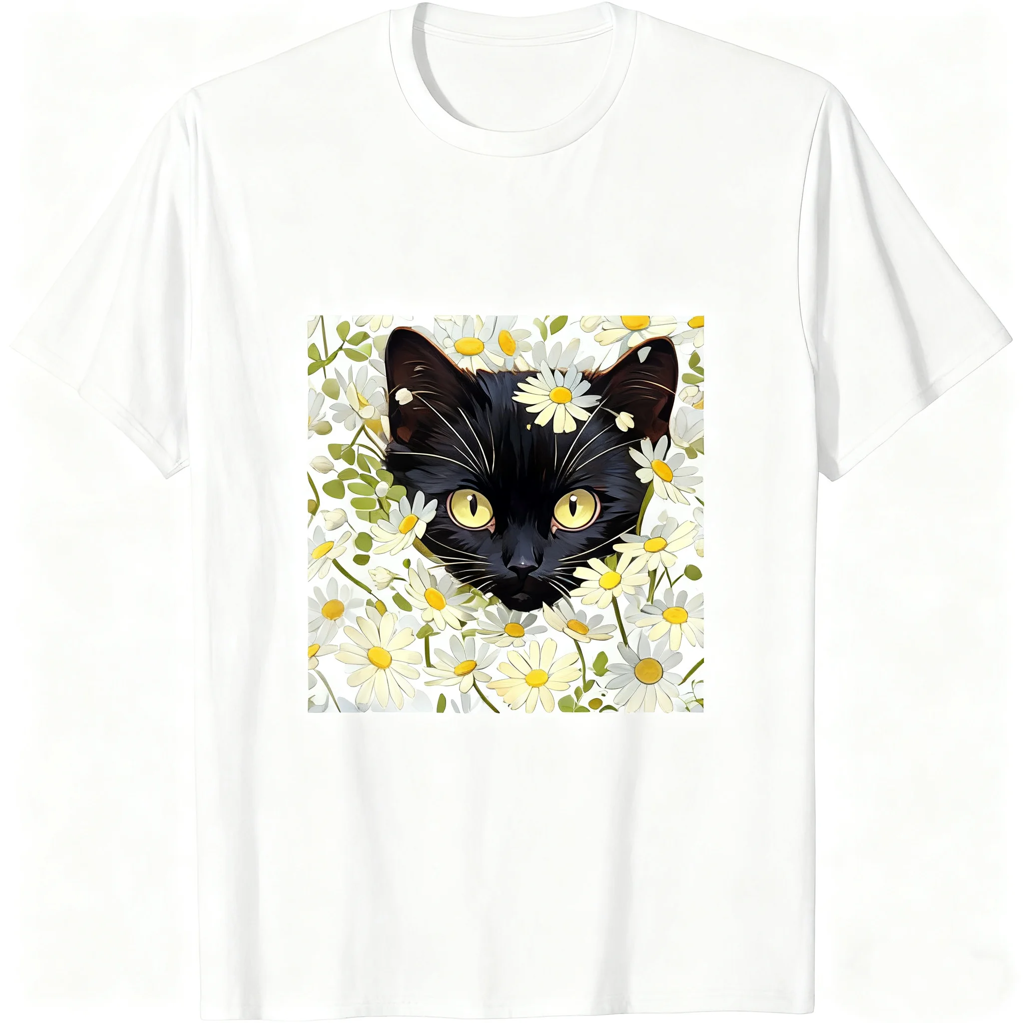 Летняя мужская и женская футболка с короткими рукавами и графическим принтом Black Cat Daisies, повседневная свободная уличная уличная мода