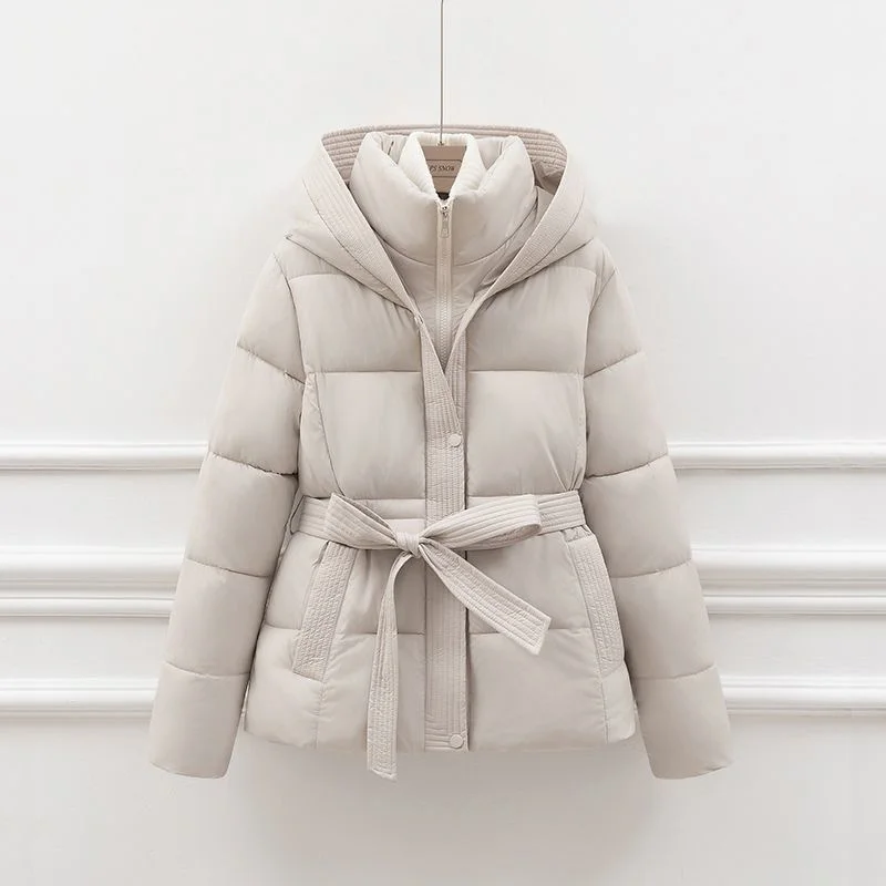 European Double-layer Collar Down Cotton Jacket Women Winter 2025 New Fashionable Lamb Wool Warm Sports And Casual Slim Jacket