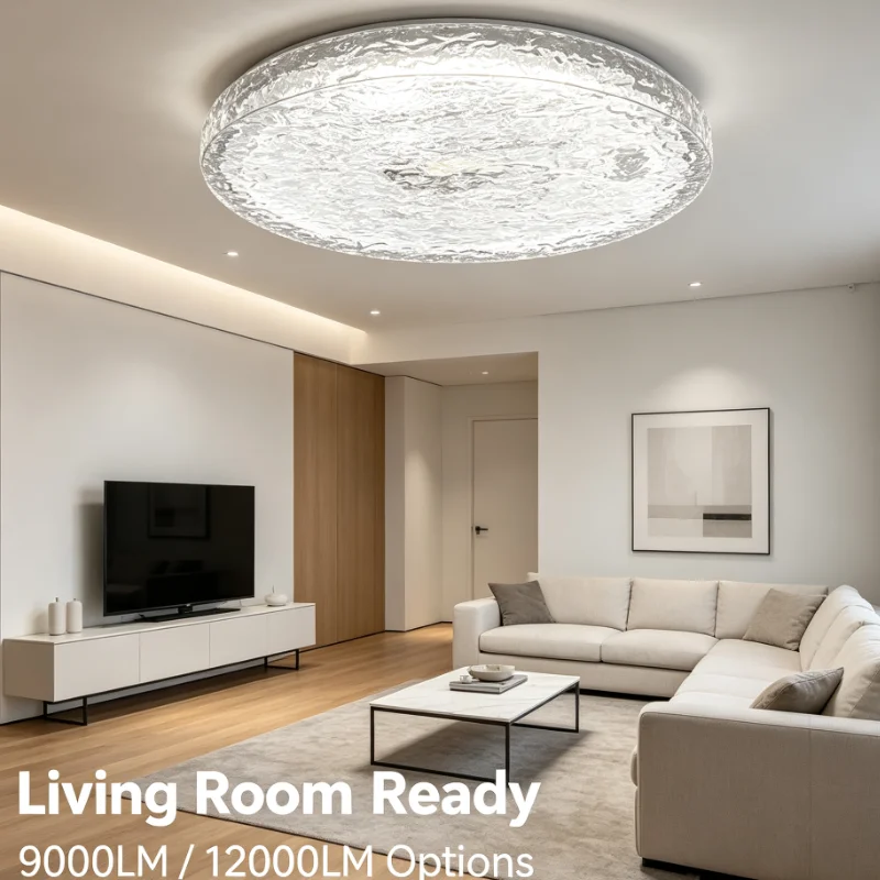 Modern Round Water Ripple Glass LED Ceiling Light Artistic Texture Living Room Bedroom Decor Fixture Soft Glow Easy Install